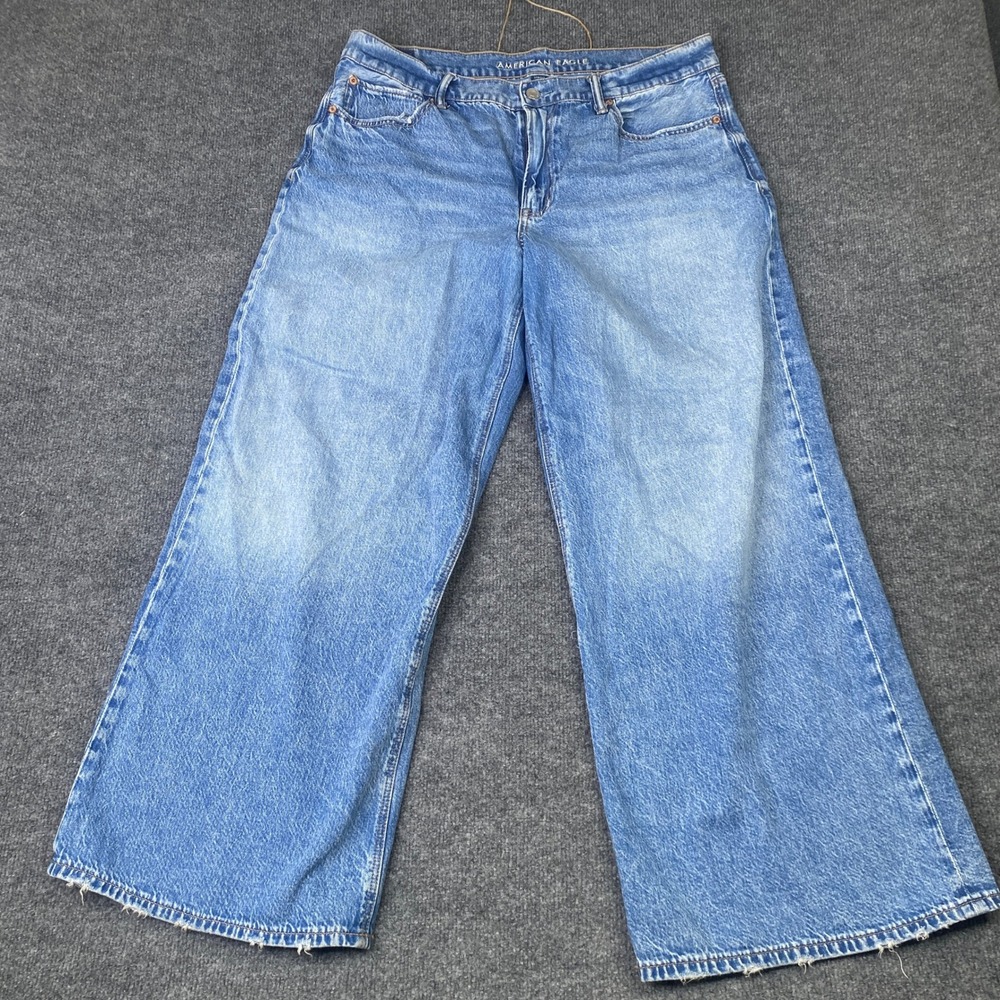 American Eagle Strigid Low Rise Ultra Wide Leg Jeans Blue Denim Womens Size 12